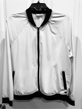 DKNY Sport Ladies's Lightweight Bomber Jacket - White with Black Trim Size Large